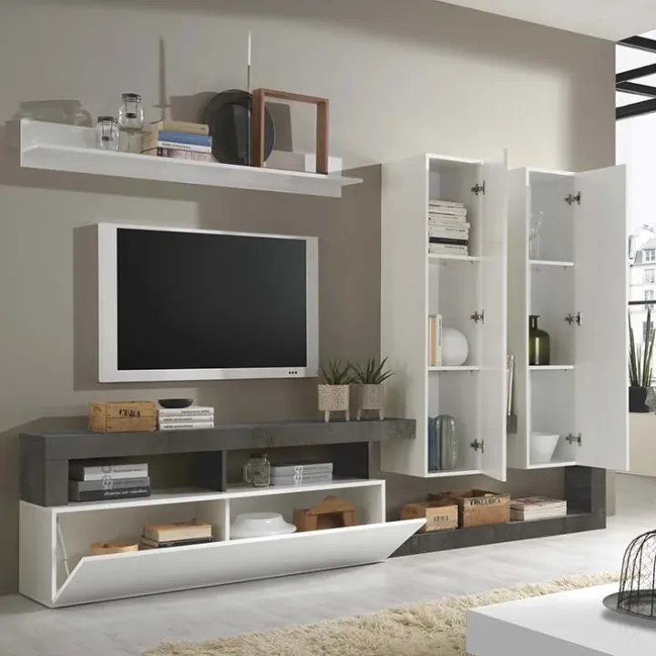 Parete attrezzata 277x200h moderna cm bianco lucido ossido Invictus