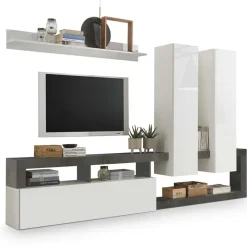 Parete attrezzata 277x200h moderna cm bianco lucido ossido Invictus