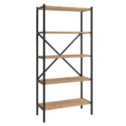Scaffale libreria multiuso 66x158h 5 ripiani industrial metallo rovere rustico Loft