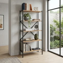 Scaffale libreria multiuso 66x158h 5 ripiani industrial metallo rovere rustico Loft