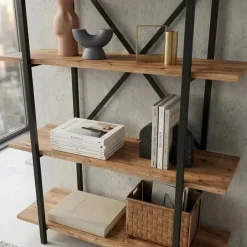 Scaffale libreria 90x160h cm 5 ripiani industrial metallo rovere rustico Loft