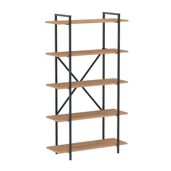 Scaffale libreria 90x160h cm 5 ripiani industrial metallo rovere rustico Loft