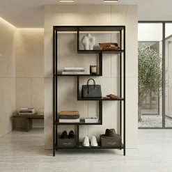 Scaffale libreria 90x159h cm 6 vani a vista industrial metallo antracite Loft