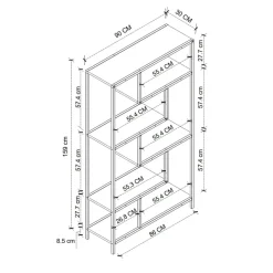 Scaffale libreria 90x159h cm 6 vani a vista industrial metallo antracite Loft