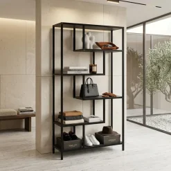 Scaffale libreria 90x159h cm 6 vani a vista industrial metallo antracite Loft