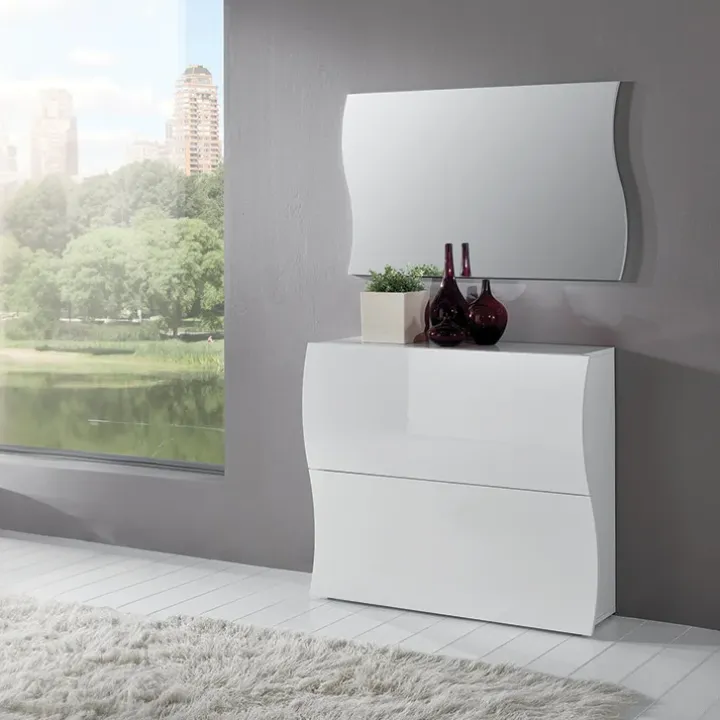 Scarpiera ingresso 101x82h cm 2 ante moderna bianco lucido Sea Gihome®