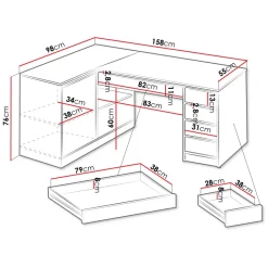 Scrivania angolare ufficio 158x98cm 1 anta 5 cassetti bianco lucido Blackpool