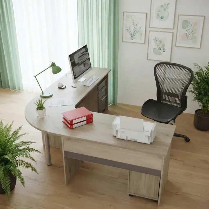Scrivania angolare ufficio 198x198cm con 2 cassettiere rovere antracite Time 12