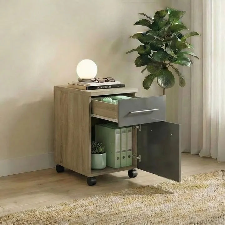 Scrivania angolare ufficio 198x198cm con 2 cassettiere rovere antracite Time 12