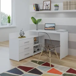 Scrivania angolare ufficio 120x120cm con cassettiera bianco Genius
