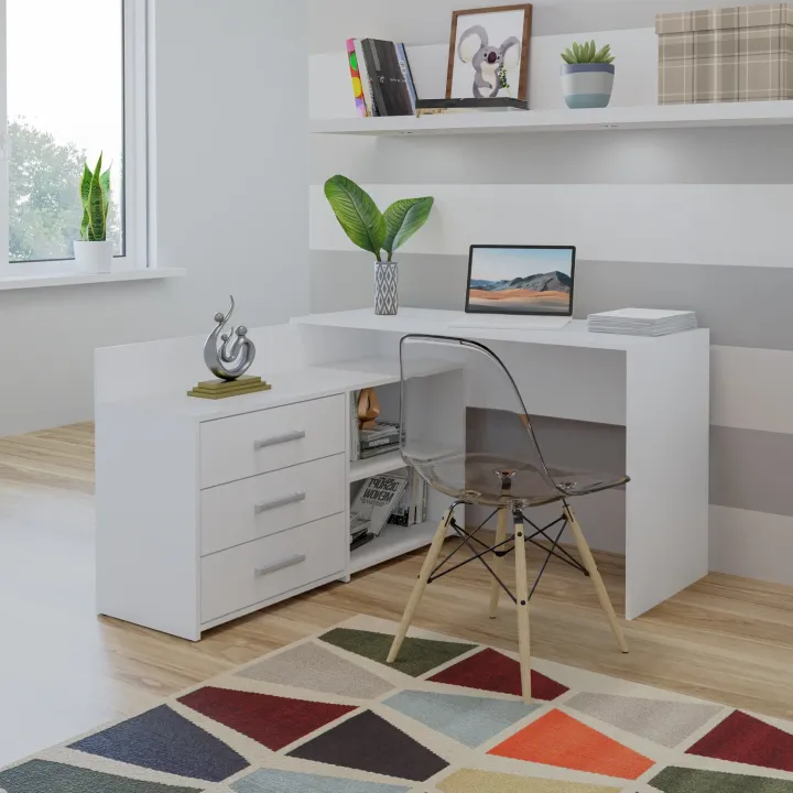 Scrivania angolare ufficio 120x120cm con cassettiera bianco Genius