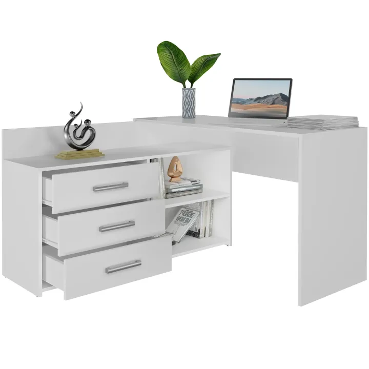 Scrivania angolare ufficio 120x120cm con cassettiera bianco Genius