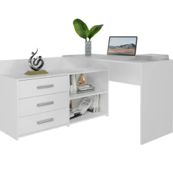 Scrivania angolare ufficio 120x120cm con cassettiera bianco Genius