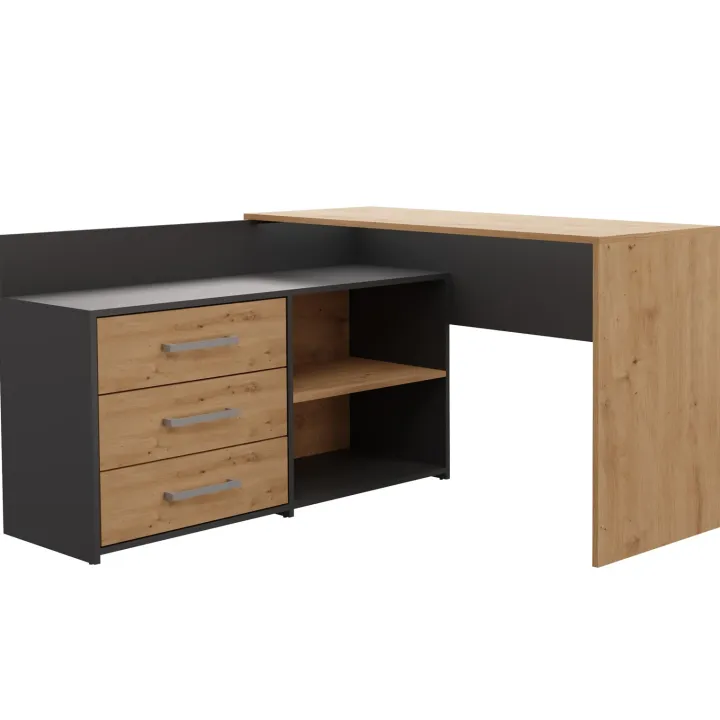 Scrivania angolare ufficio 120x120cm con cassettiera antracite rovere nodoso Genius