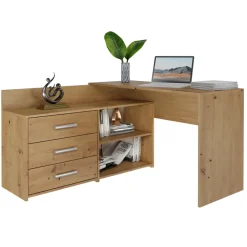 Scrivania angolare ufficio 120x120cm con cassettiera rovere nodoso Genius