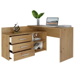 Scrivania angolare ufficio 120x120cm con cassettiera rovere nodoso Genius