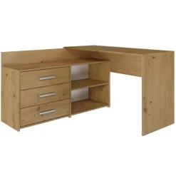 Scrivania angolare ufficio 120x120cm con cassettiera rovere nodoso Genius