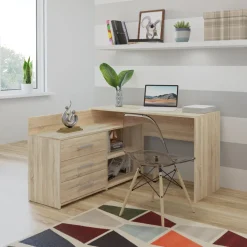 Scrivania angolare ufficio 120x120cm con cassettiera rovere Genius