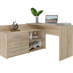 Scrivania angolare ufficio 120x120cm con cassettiera rovere Genius