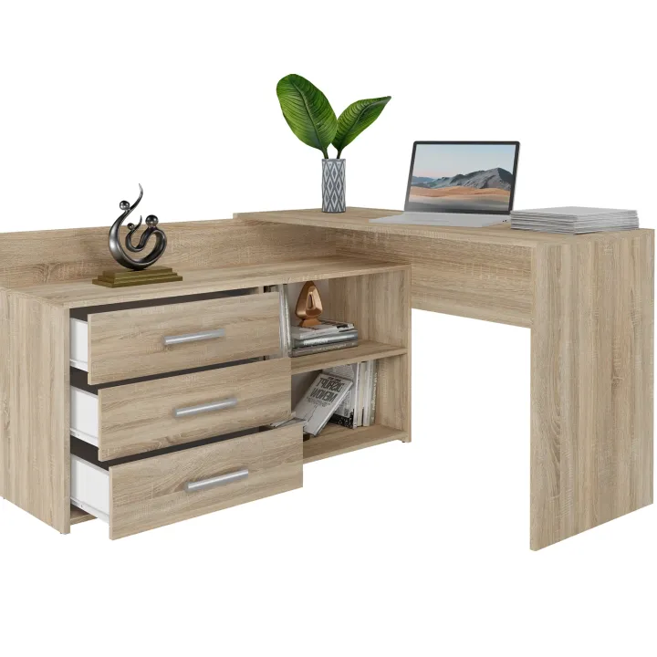 Scrivania angolare ufficio 120x120cm con cassettiera rovere Genius
