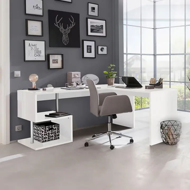 Scrivania angolare ufficio 180x60cm bianco lucido ErgoDesk