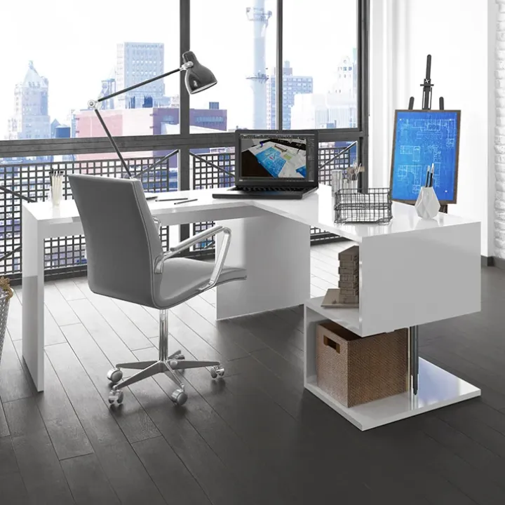 Scrivania angolare ufficio 180x60cm bianco lucido ErgoDesk