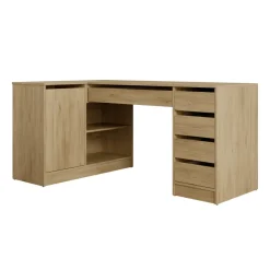 Scrivania angolare ufficio 158x98cm 1 anta 5 cassetti rovere rustico Blackpool