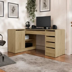 Scrivania angolare ufficio 158x98cm 1 anta 5 cassetti rovere rustico Blackpool