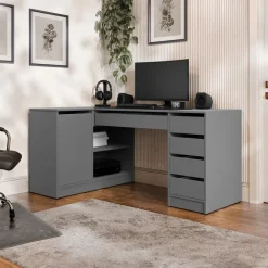 Scrivania angolare ufficio 158x98cm 1 anta 5 cassetti antracite Blackpool