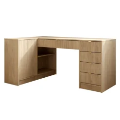 Scrivania angolare ufficio 158x98cm 1 anta 5 cassetti cannettato rovere Athena