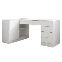 Scrivania angolare ufficio 158x98cm 1 anta 5 cassetti cannettato bianco Athena