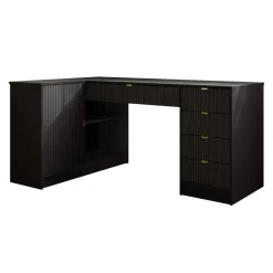 Scrivania angolare ufficio 158x98cm 1 anta 5 cassetti cannettato nero Athena