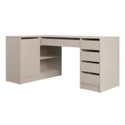 Scrivania angolare ufficio 158x98cm 1 anta 5 cassetti beige cashmere Blackpool