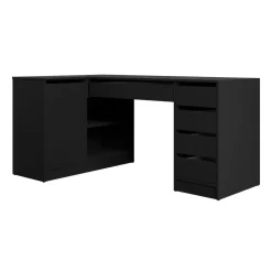 Scrivania angolare ufficio 158x98cm 1 anta 5 cassetti nero Blackpool