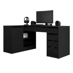 Scrivania angolare ufficio 158x98cm 1 anta 5 cassetti nero Blackpool