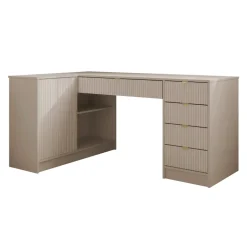Scrivania angolare ufficio 158x98cm 1 anta 5 cassetti cannettato beige Athena