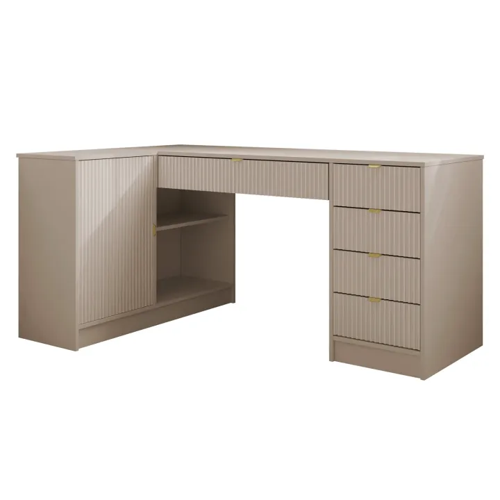 Scrivania angolare ufficio 158x98cm 1 anta 5 cassetti cannettato beige Athena