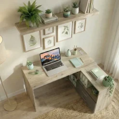 Scrivania angolare 144x127cm ufficio con cassettiera rovere antracite lucido Time Z