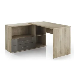 Scrivania angolare 144x127cm ufficio con cassettiera rovere antracite lucido Time Z