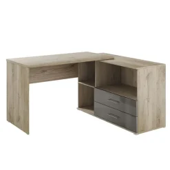 Scrivania angolare 144x127cm ufficio con cassettiera rovere antracite lucido Time Z
