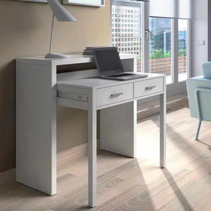Scrivania consolle ingresso moderna 99x71cm bianco opaco Anastasia