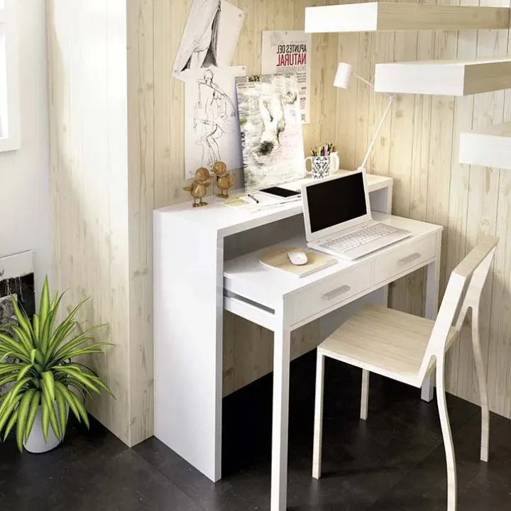 Scrivania consolle 99x71cm scrittoio estraibile bianco opaco Maybelle