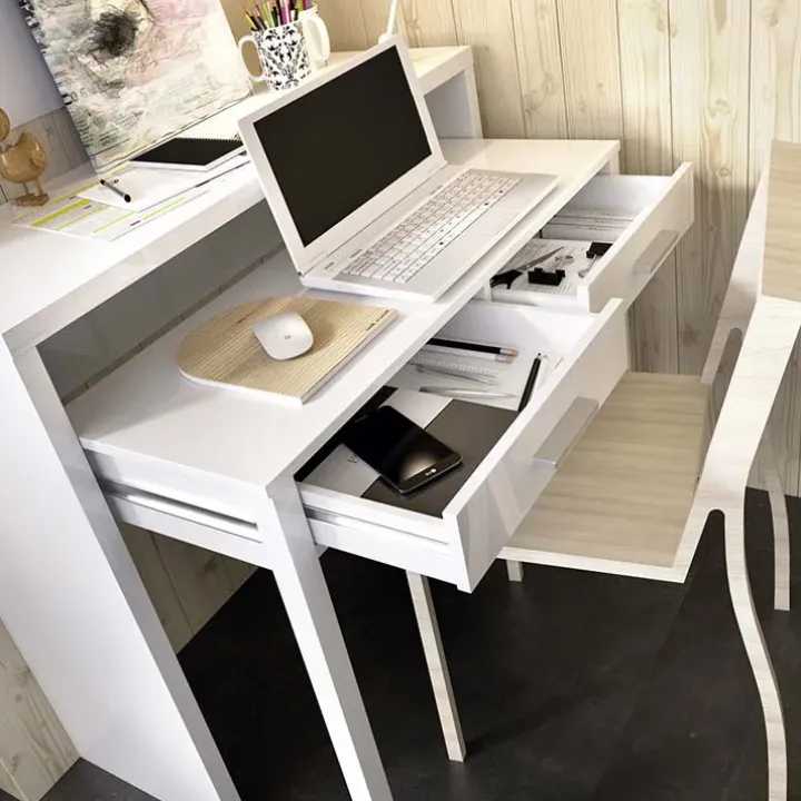 Scrivania consolle 99x71cm scrittoio estraibile bianco opaco Maybelle