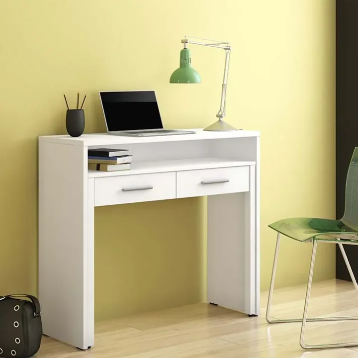 Scrivania consolle 99x71cm scrittoio estraibile bianco opaco Maybelle