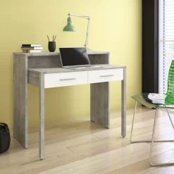 Scrivania consolle 99x71cm scrittoio estraibile bianco frassino cemento Maybelle