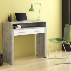 Scrivania consolle 99x71cm scrittoio estraibile bianco frassino cemento Maybelle