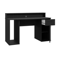 Scrivania gaming 140x65cm moderna con led 2 cassetti nera Crash