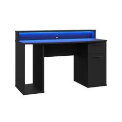 Scrivania gaming 140x65cm moderna con led 2 cassetti nera Crash