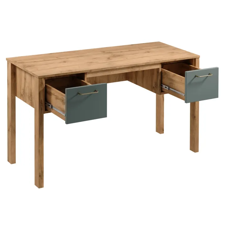 Scrivania moderna 138x53cm 2 cassetti rovere verde Leave