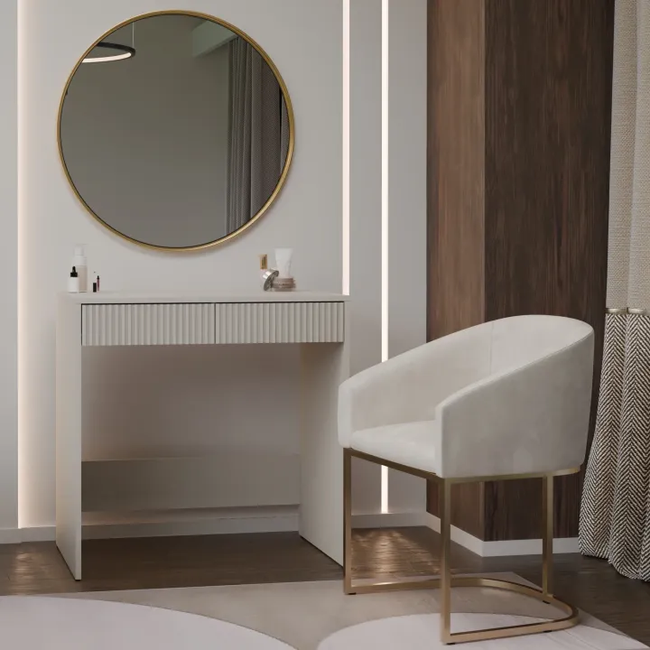 Scrivania scrittoio consolle 81x50cm 2 cassetti cannettato beige cashmere Purpuri